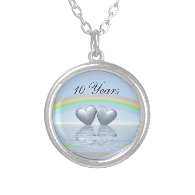 10th Anniversary Tin Hearts Silver Plated Necklace (Front)