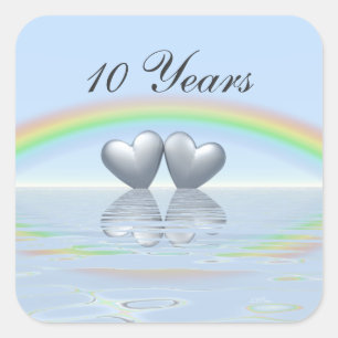 10th Anniversary Tin Hearts Square Sticker