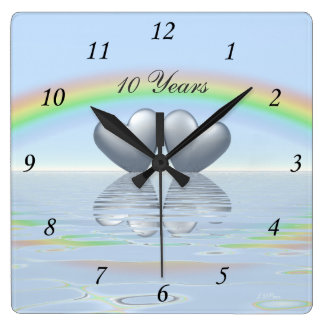10th Anniversary Tin Hearts Square Wall Clock