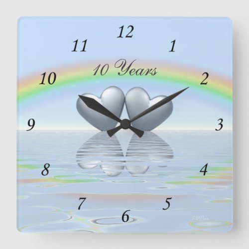 10th Anniversary Tin Hearts Square Wall Clock