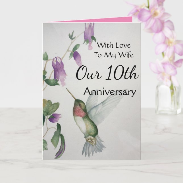10th Anniversary To My Wife Sweet Hummingbird Card (Orchid)
