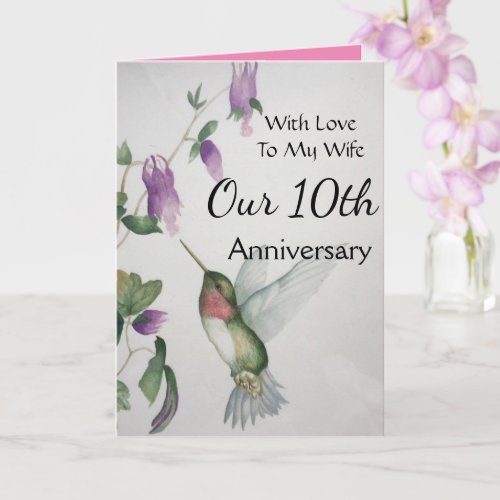 10th Anniversary To My Wife Sweet Hummingbird Card