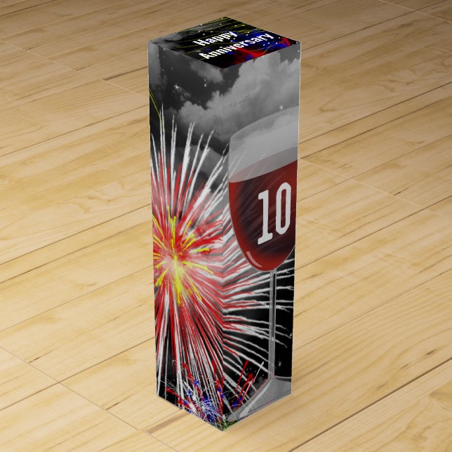 10th Anniversary Wine Glass On Fireworks Wine Box (Front)