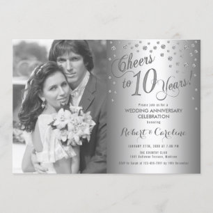 10th Anniversary with Photo - Diamond Silver Invitation