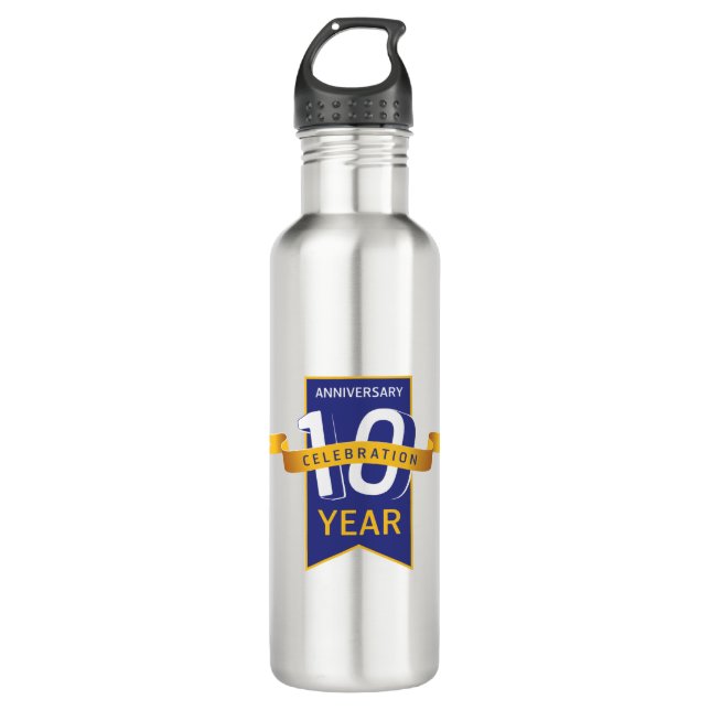 10th Anniversary Year Celebration Stainless Steel Water Bottle (Front)