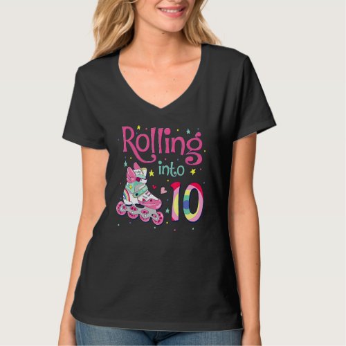 10th Bday Rolling Into 10 Birthday Girl Roller Ska T_Shirt