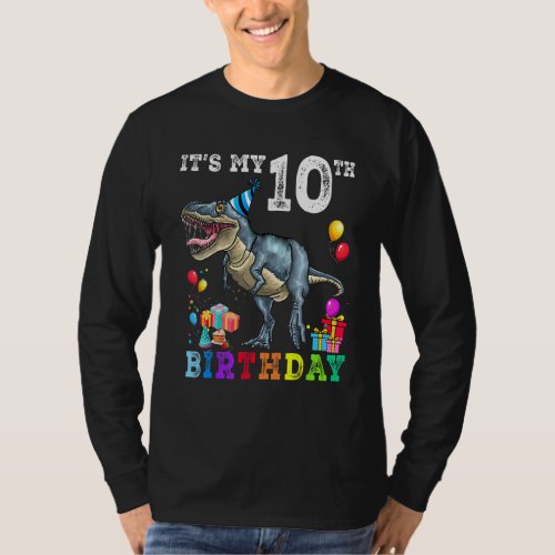 10th Birthday  10 Year Old  Boy Dino Rex Dinosaur  T_Shirt