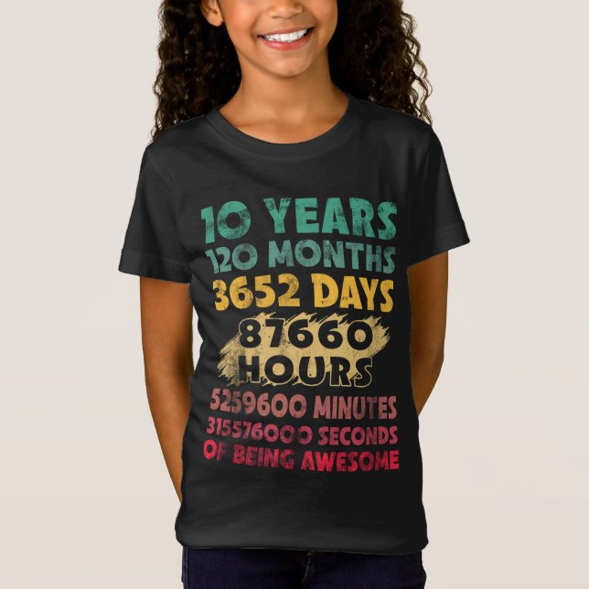 10th Birthday 10 Years Of Being Awesome T-Shirt (Front)