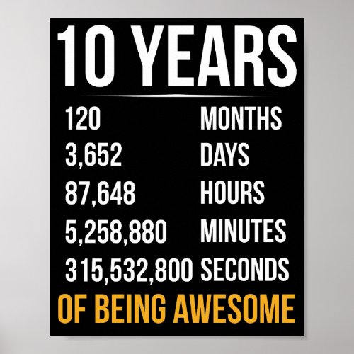 10th Birthday 10 Years Old Being Awesome Poster