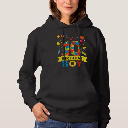 10th Birthday 10 Years Old Block Building Boys Kid Hoodie