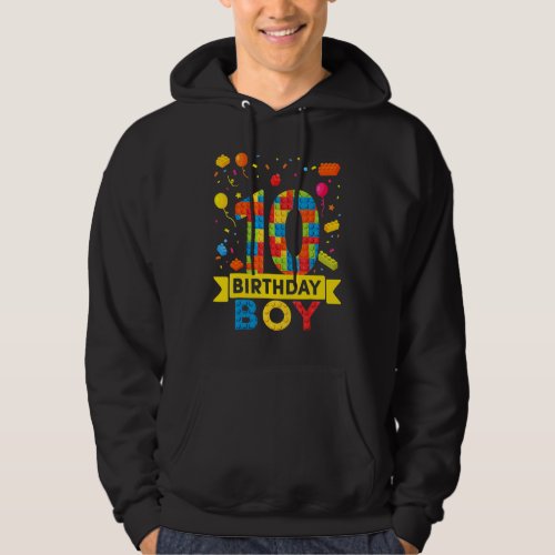 10th Birthday 10 Years Old Block Building Boys Kid Hoodie