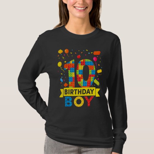 10th Birthday 10 Years Old Block Building Boys Kid T_Shirt