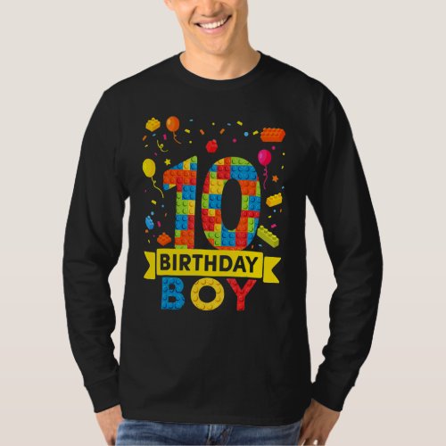 10th Birthday 10 Years Old Block Building Boys Kid T_Shirt