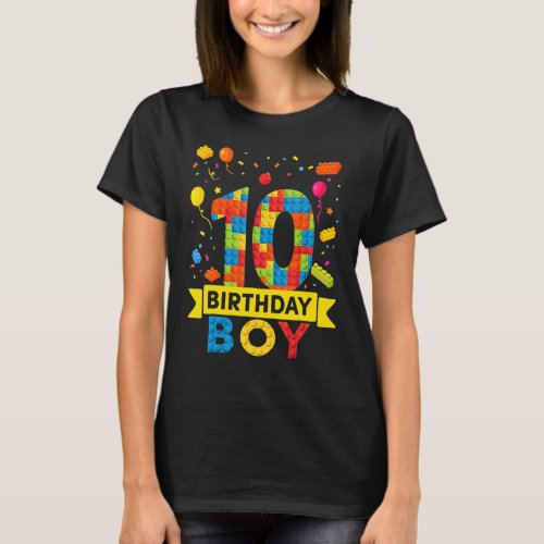 10th Birthday 10 Years Old Block Building Boys Kid T_Shirt