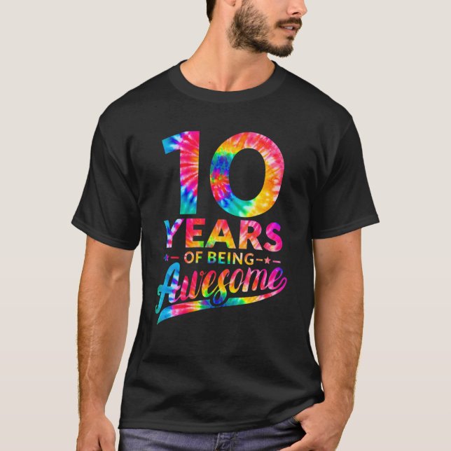 10Th Birthday 10 Years Old Tie Dye Awesome Men Wom T-Shirt (Front)