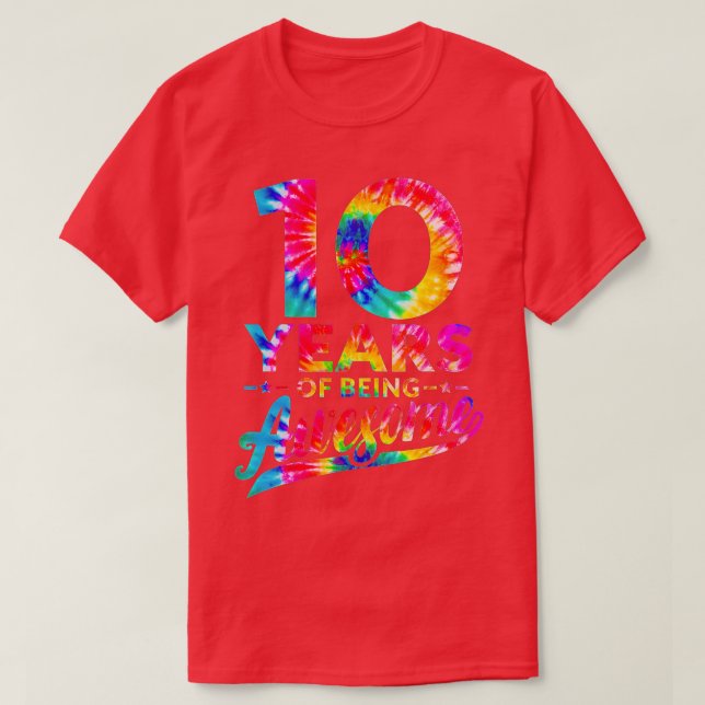 10th Birthday 10 Years Old Tie Dye Awesome Men Wom T-Shirt (Design Front)