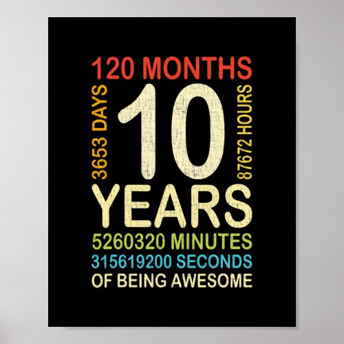 10th Birthday 10 Years Old Vintage Retro 120 Poster