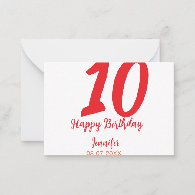 10th birthday add name date year red template  (Front)