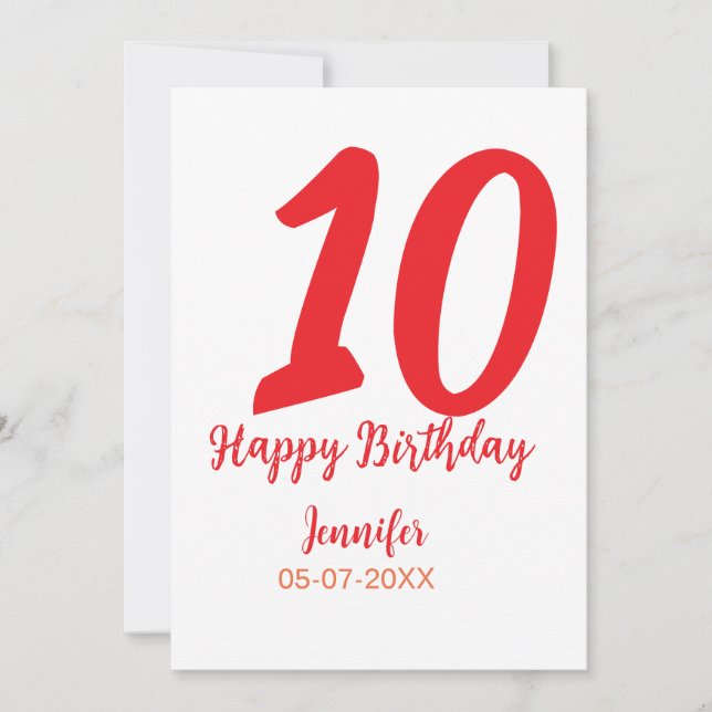 10th birthday add name date year red template 