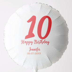 10th birthday add name date year red template balloon
