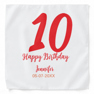 10th birthday add name date year red template bandana