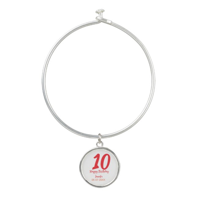 10th birthday add name date year red template  bangle bracelet (Front)