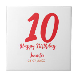 10th birthday add name date year red template ceramic tile