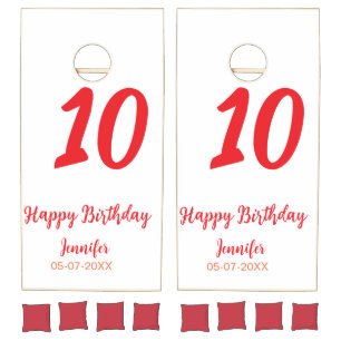 10th birthday add name date year red template  cornhole set