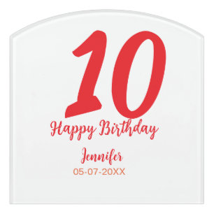 10th birthday add name date year red template door sign