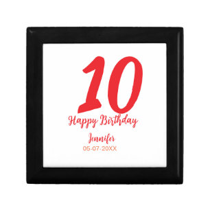 10th birthday add name date year red template  gift box