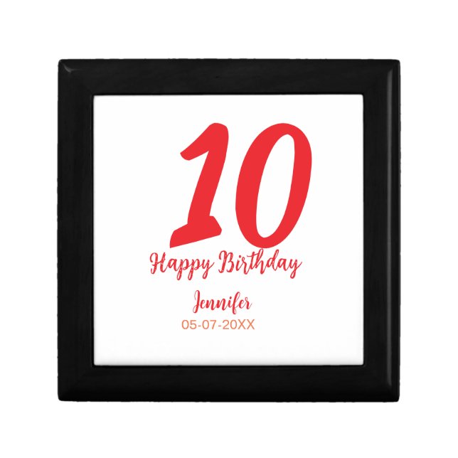 10th birthday add name date year red template  gift box (Front)