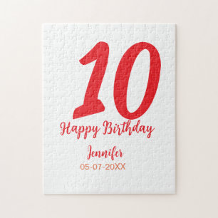 10th birthday add name date year red template jigsaw puzzle