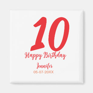 10th birthday add name date year red template magnet