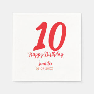 10th birthday add name date year red template napkins