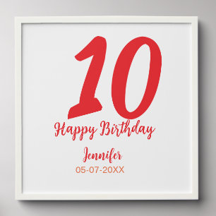 10th birthday add name date year red template peel and stick photo tile