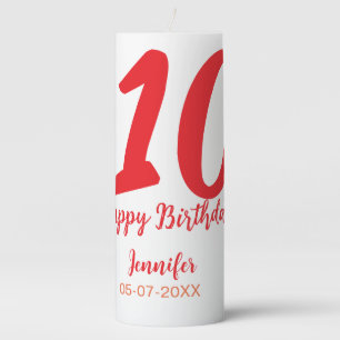 10th birthday add name date year red template pillar candle