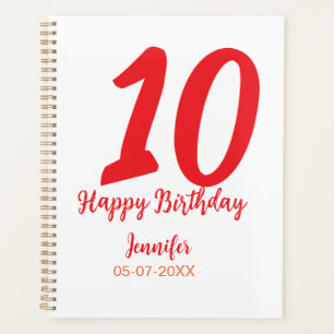 10th birthday add name date year red template planner
