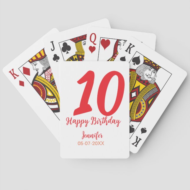 10th birthday add name date year red template  poker cards (Back)