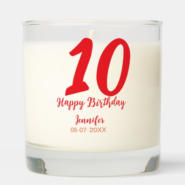 10th birthday add name date year red template  scented candle (Front)