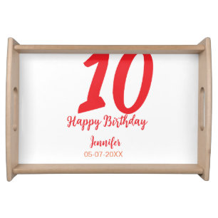 10th birthday add name date year red template serving tray