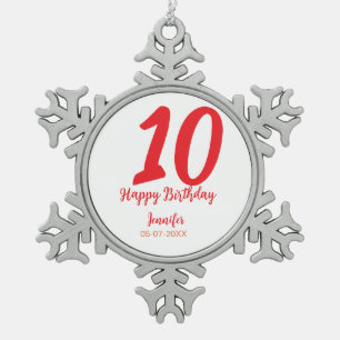 10th birthday add name date year red template snowflake pewter christmas ornament