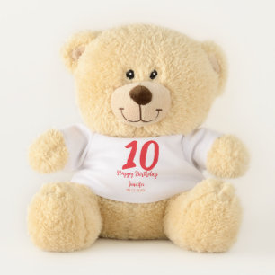 10th birthday add name date year red template  teddy bear
