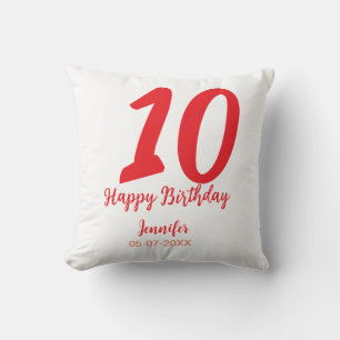 10th birthday add name date year red template throw pillow