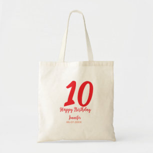 10th birthday add name date year red template tote bag