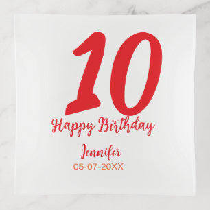 10th birthday add name date year red template trinket tray