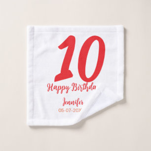 10th birthday add name date year red template wash cloth