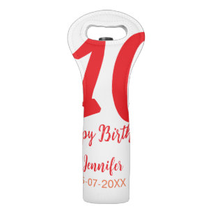 10th birthday add name date year red template wine bag