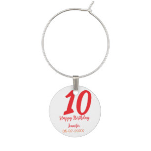 10th birthday add name date year red template wine charm