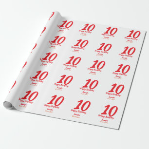10th birthday add name date year red template  wrapping paper