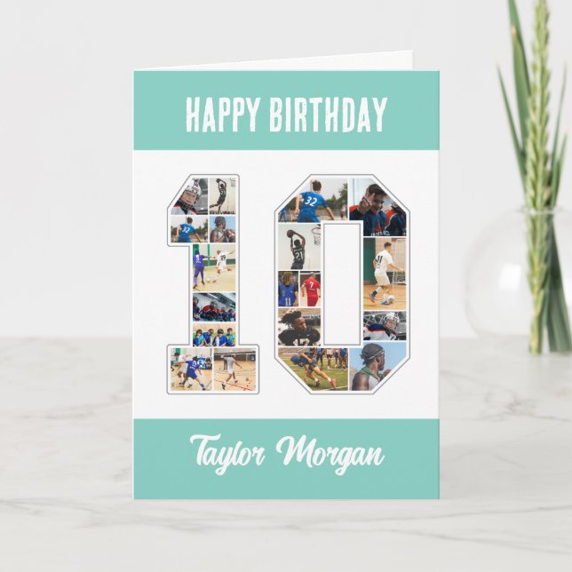 10th Birthday Anniversary Number 10 Photo Collage Card (Front)